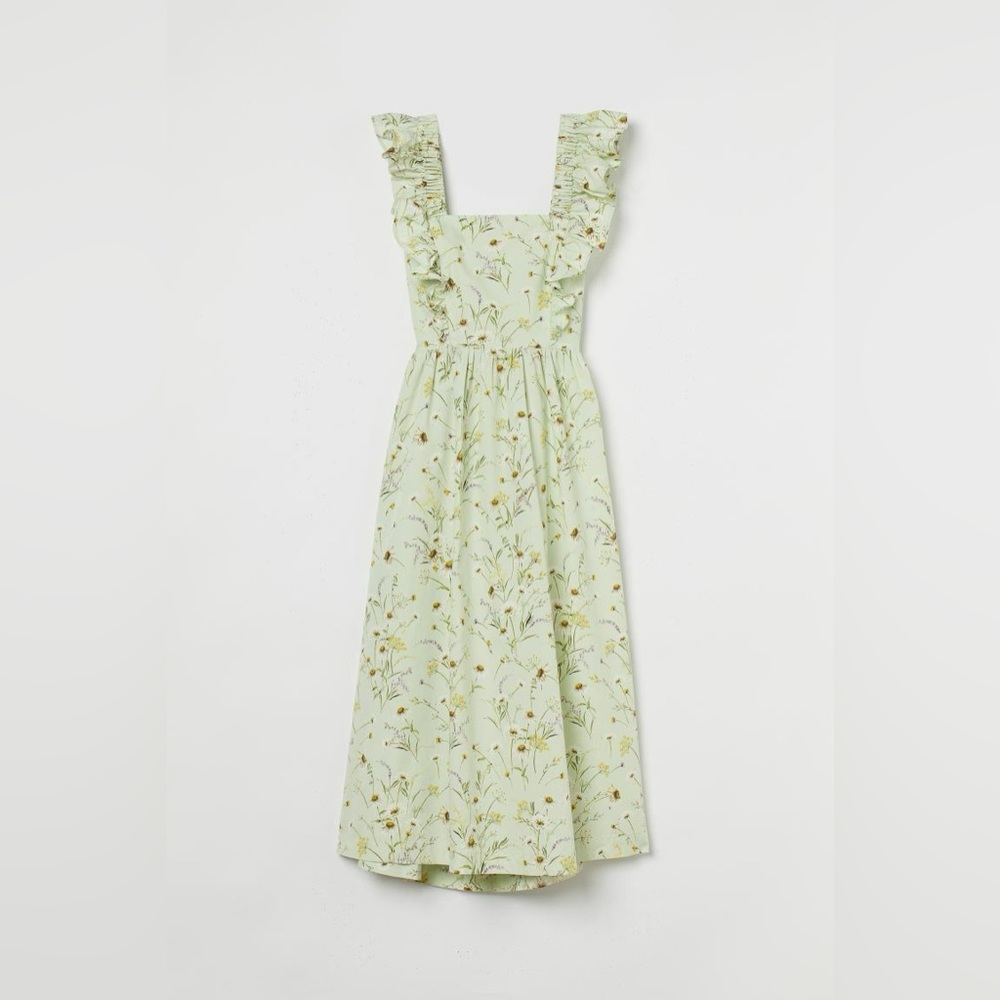 H&M wildflower green floral poplin dress NWT size small
